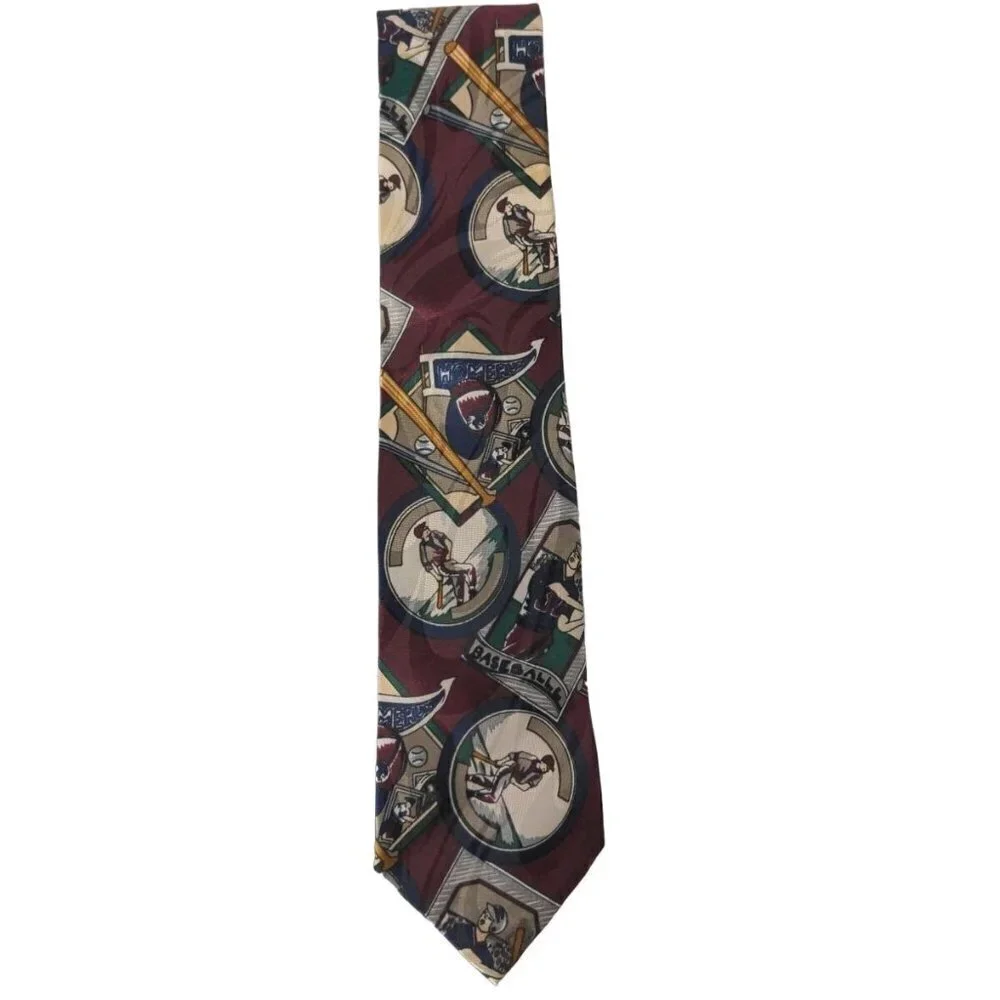 Baseball Sports Ball Bat Cap Pennant Polyester Necktie